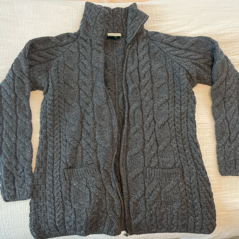 NWOT - Irish Super Soft Wool Full-Zip Cable Sweater - W’s XL